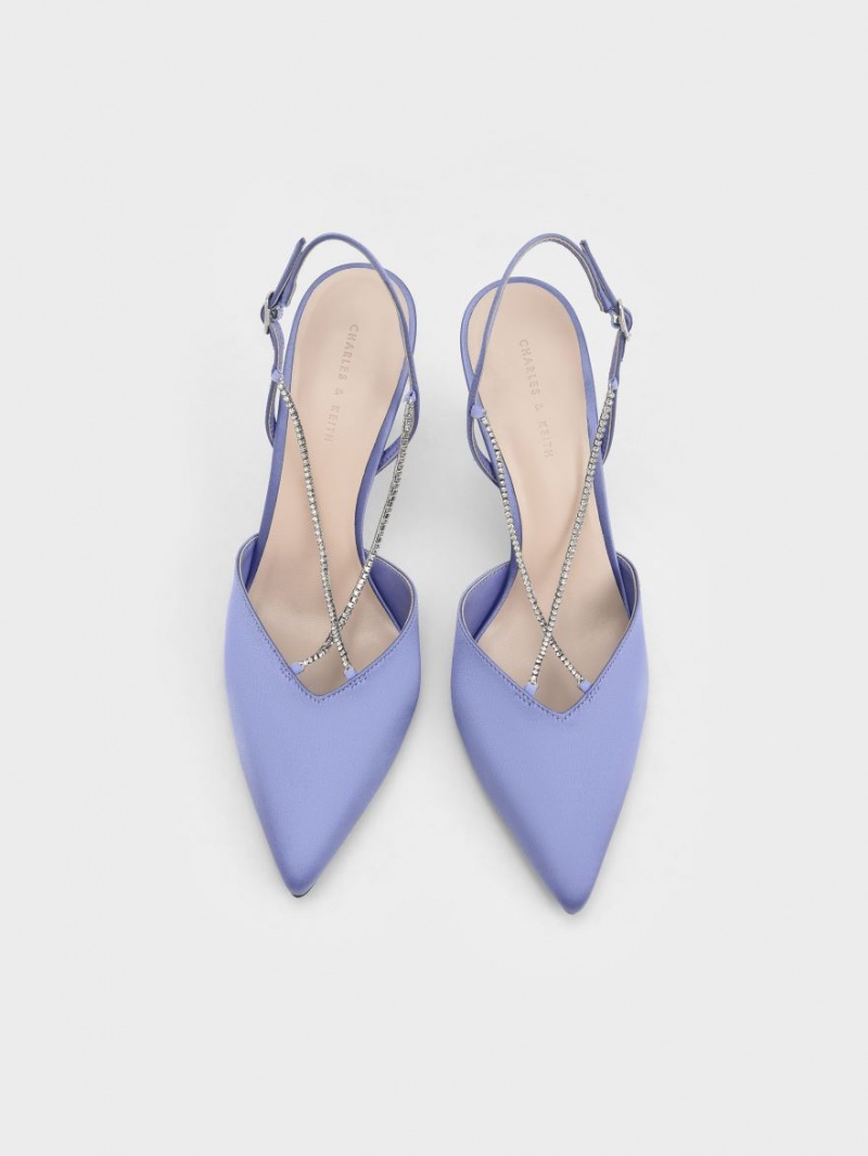 Charles And Keith Adel Recycled Polyester Gem-Strap Slingback Ballerina Pumps Blue | PHILIPPINES L965