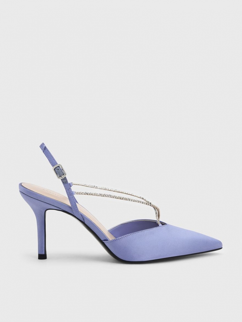 Charles And Keith Adel Recycled Polyester Gem-Strap Slingback Ballerina Pumps Blue | PHILIPPINES L965