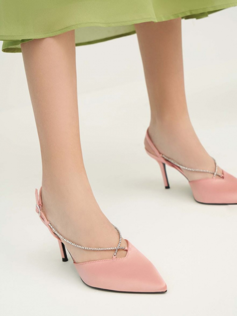 Charles And Keith Adel Recycled Polyester Gem-Strap Slingback Ballerina Pumps Pink | PHILIPPINES G734