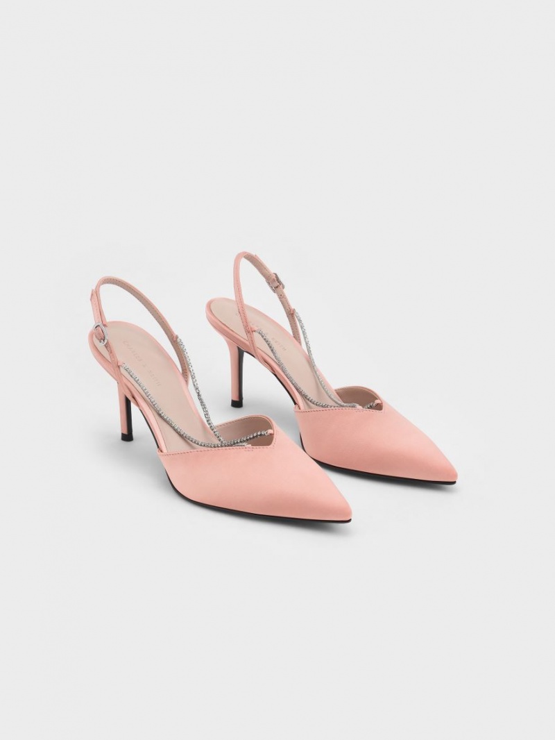 Charles And Keith Adel Recycled Polyester Gem-Strap Slingback Ballerina Pumps Pink | PHILIPPINES G734