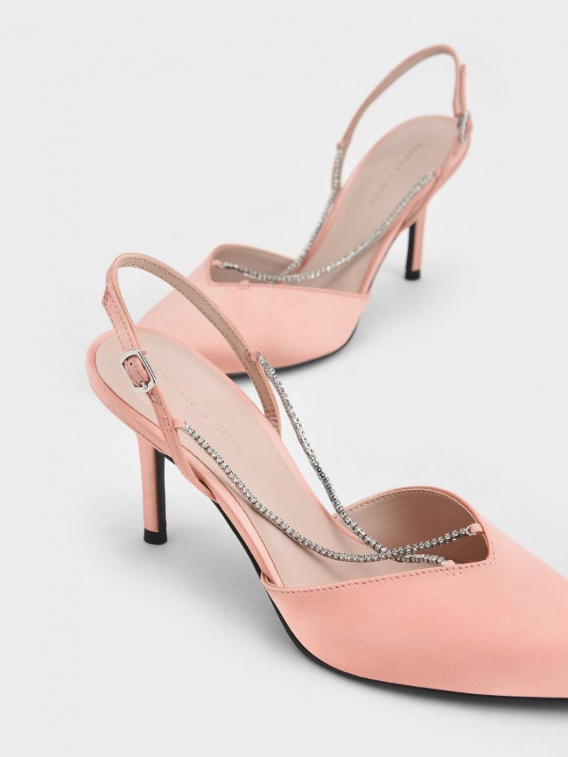 Charles And Keith Adel Recycled Polyester Gem-Strap Slingback Ballerina Pumps Pink | PHILIPPINES G734