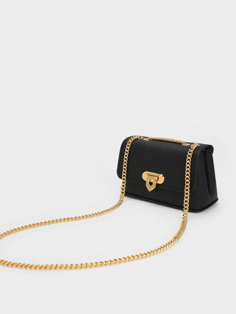 Charles And Keith Alcott Push-Lock Chain Shoulder Bags Black | PHILIPPINES Q457