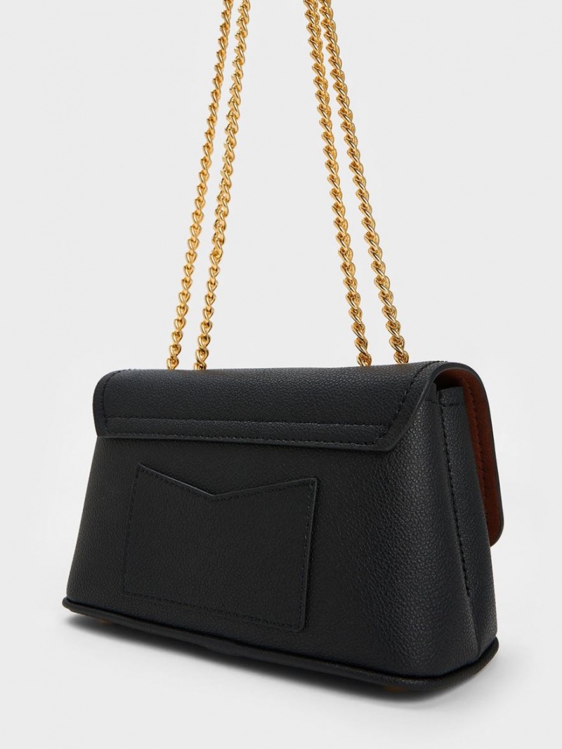 Charles And Keith Alcott Push-Lock Chain Shoulder Bags Black | PHILIPPINES Q457