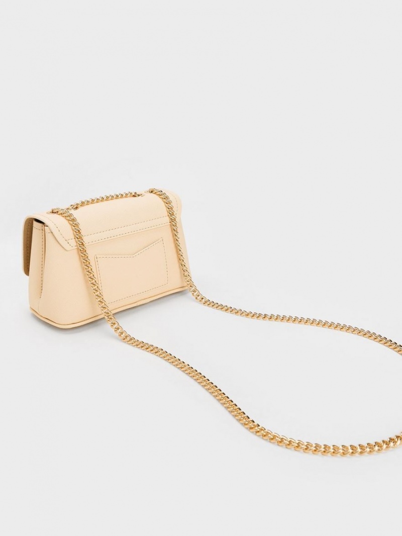 Charles And Keith Alcott Push-Lock Chain Shoulder Bags Beige | PHILIPPINES F136