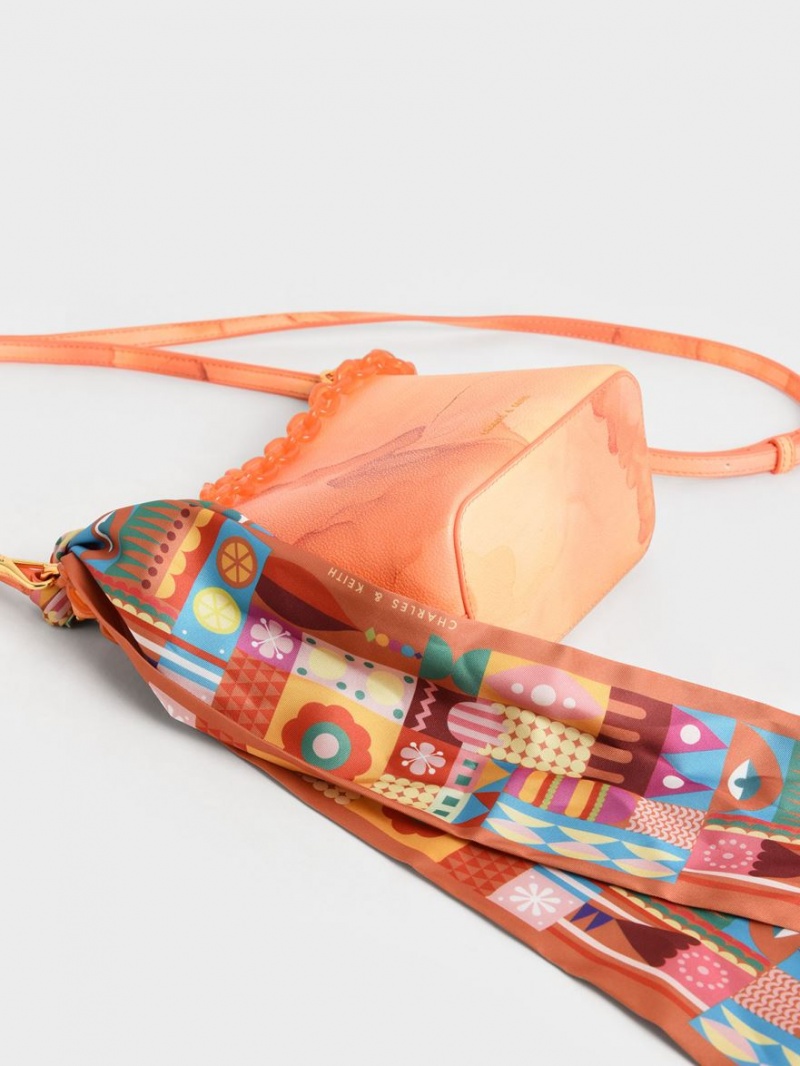 Charles And Keith Alcott Scarf Bucket Bags Coral | PHILIPPINES S819