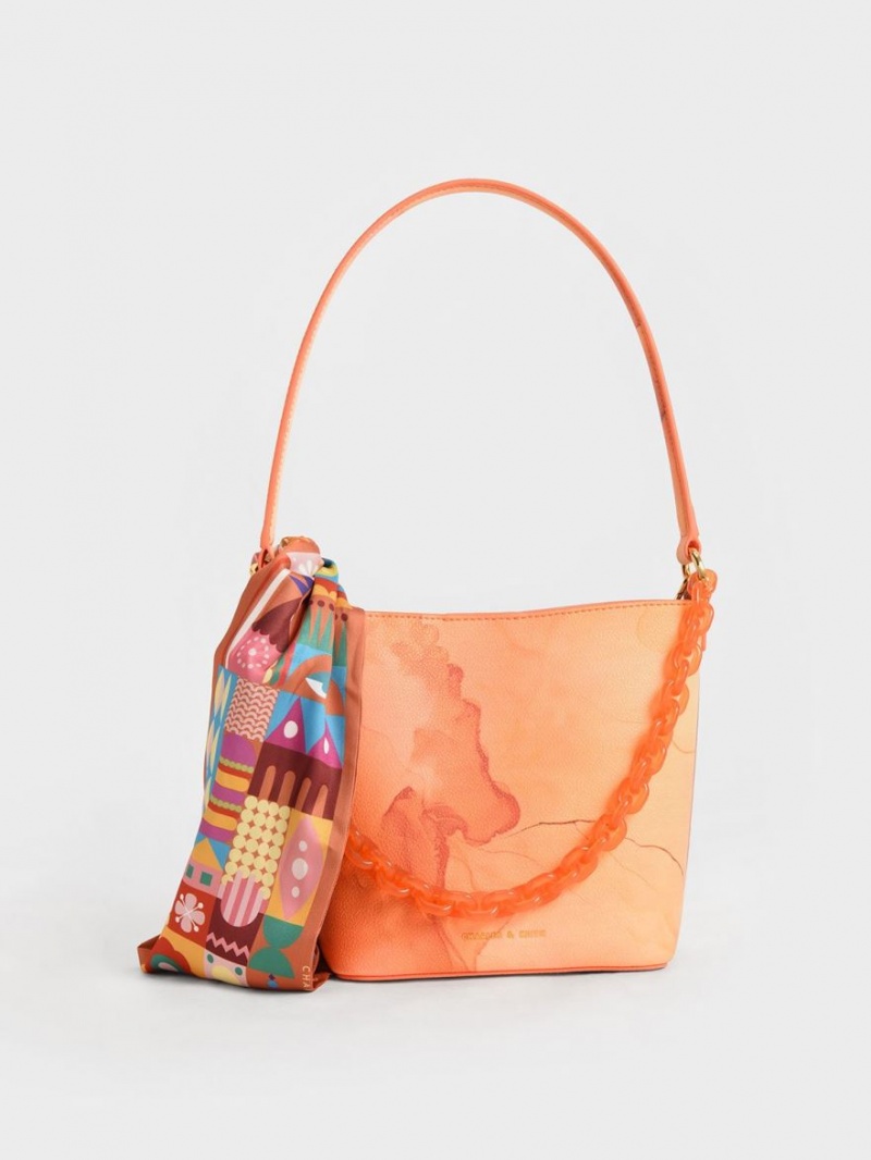 Charles And Keith Alcott Scarf Bucket Bags Coral | PHILIPPINES S819