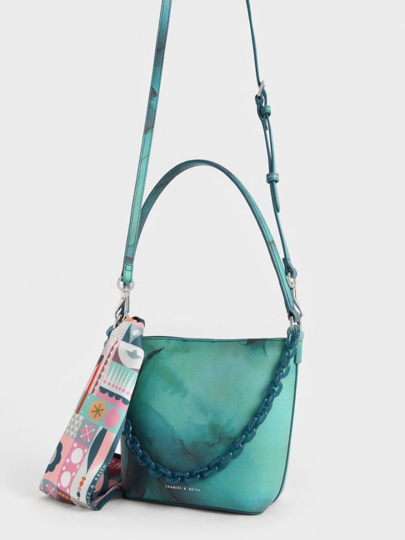 Charles And Keith Alcott Scarf Bucket Bags Turquoise | PHILIPPINES S873