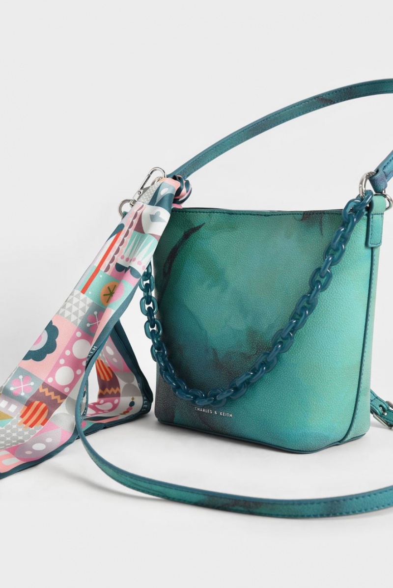 Charles And Keith Alcott Scarf Bucket Bags Turquoise | PHILIPPINES S873