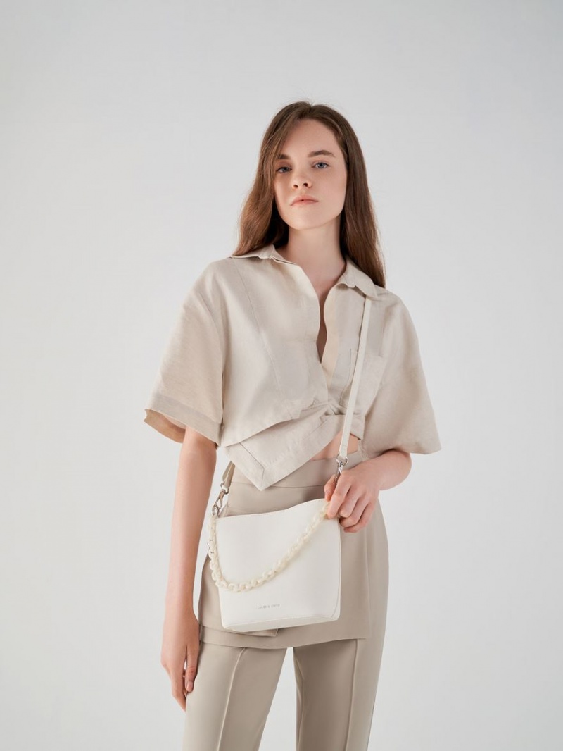 Charles And Keith Alcott Scarf Bucket Bags Cream | PHILIPPINES X716