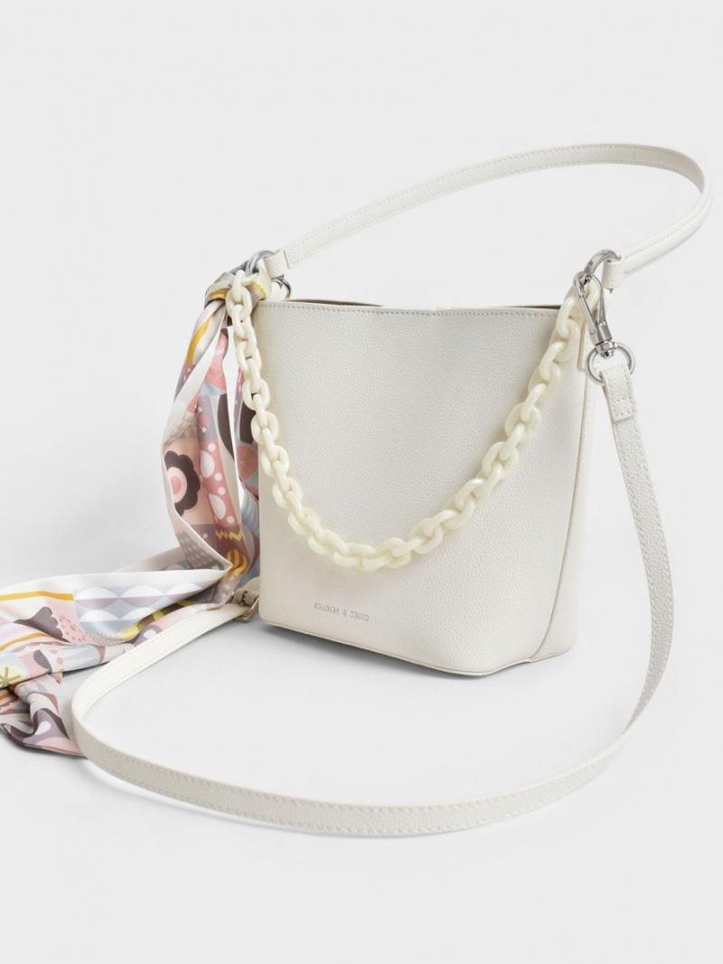 Charles And Keith Alcott Scarf Bucket Bags Cream | PHILIPPINES X716