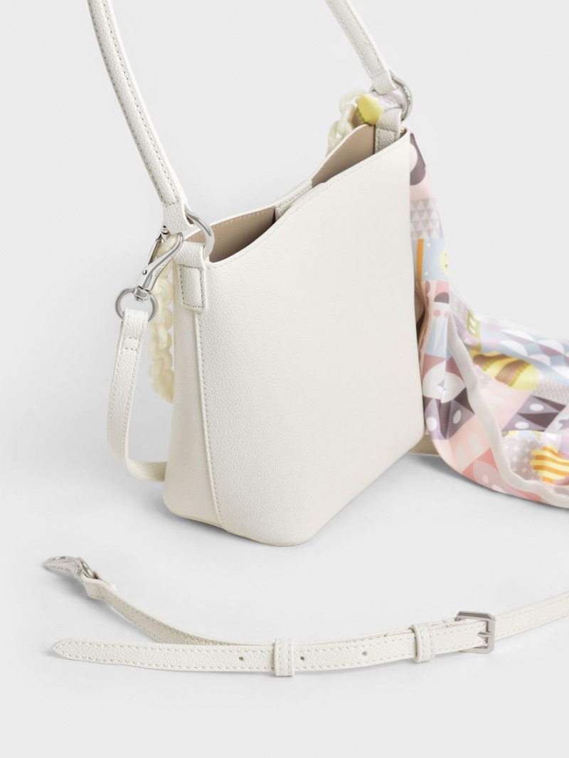 Charles And Keith Alcott Scarf Bucket Bags Cream | PHILIPPINES X716