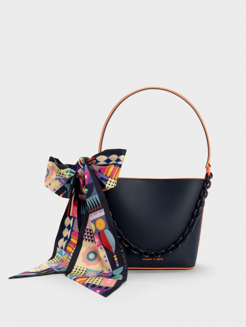 Charles And Keith Alcott Scarf Bucket Bags Navy | PHILIPPINES K360