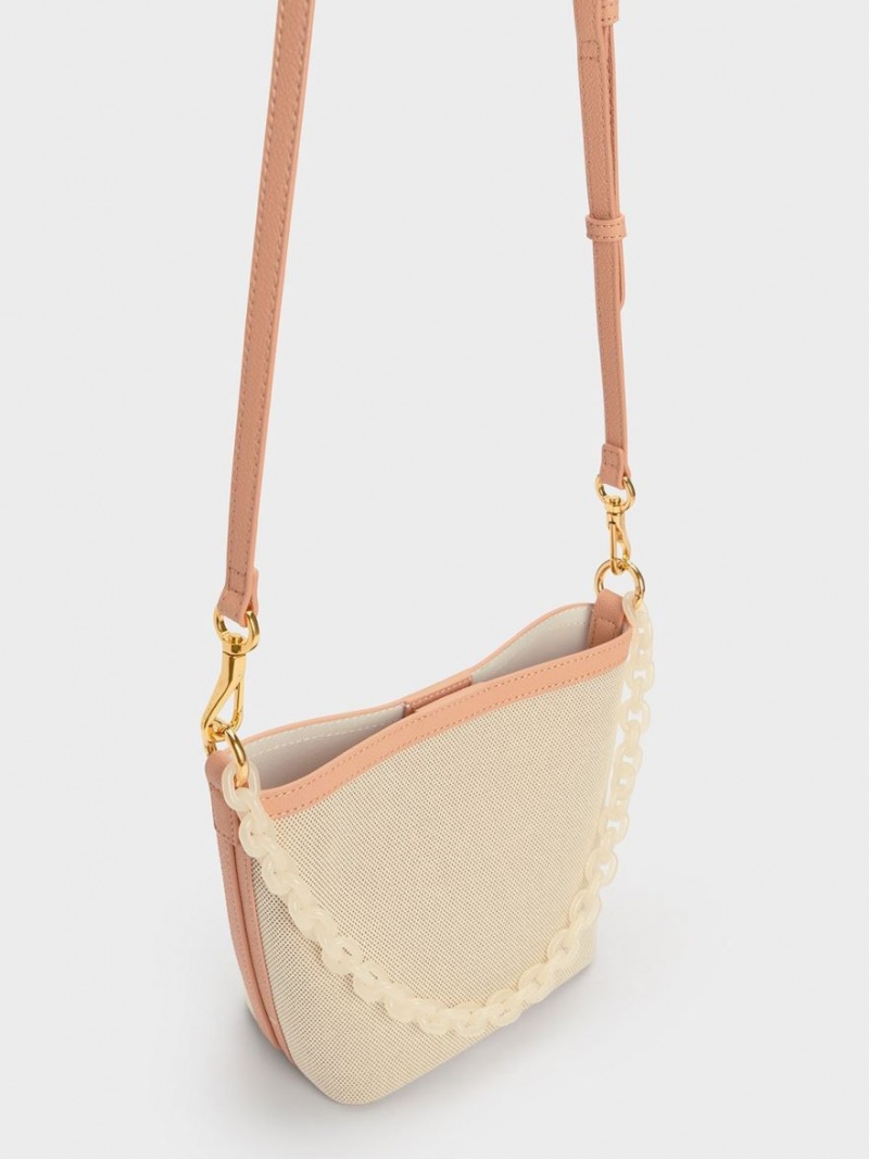 Charles And Keith Alcott Scarf Canvas Bucket Bags Beige | PHILIPPINES H396