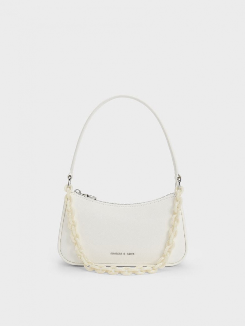 Charles And Keith Alcott Scarf Chain-Link Shoulder Bags Cream | PHILIPPINES O461