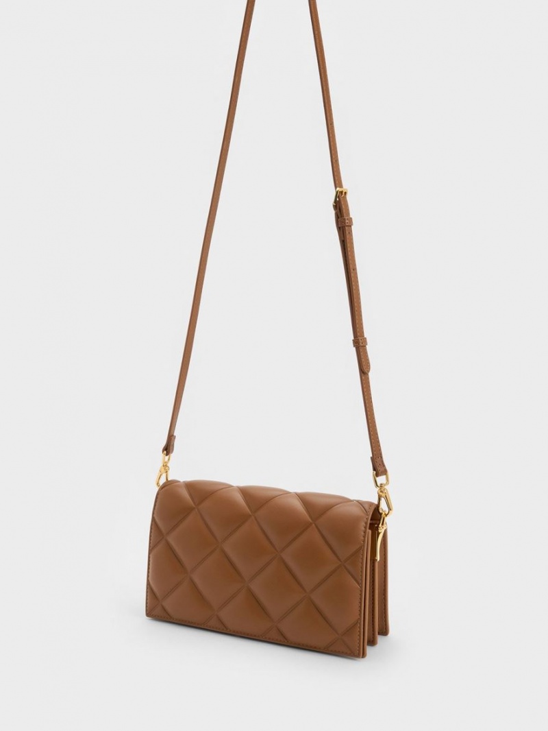 Charles And Keith Alcott Scarf Handle Quilted Clutch Bag Chocolate | PHILIPPINES K059