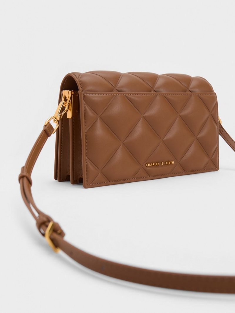 Charles And Keith Alcott Scarf Handle Quilted Clutch Bag Chocolate | PHILIPPINES K059