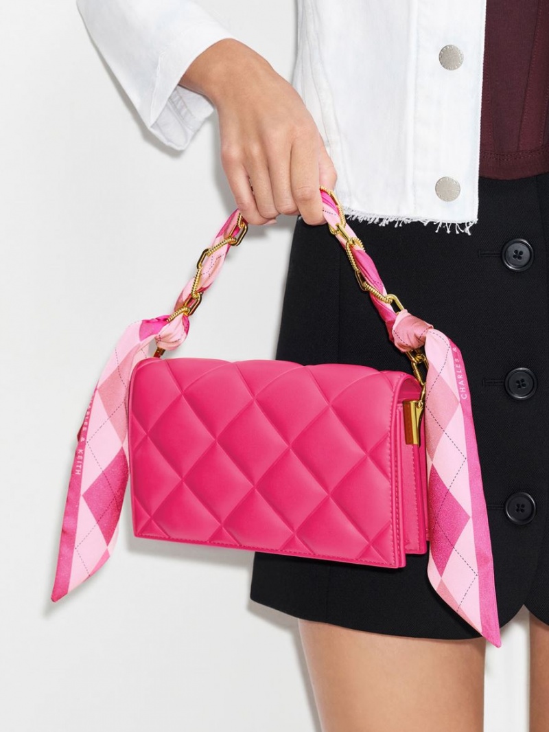 Charles And Keith Alcott Scarf Handle Quilted Clutch Bag Pink | PHILIPPINES I094