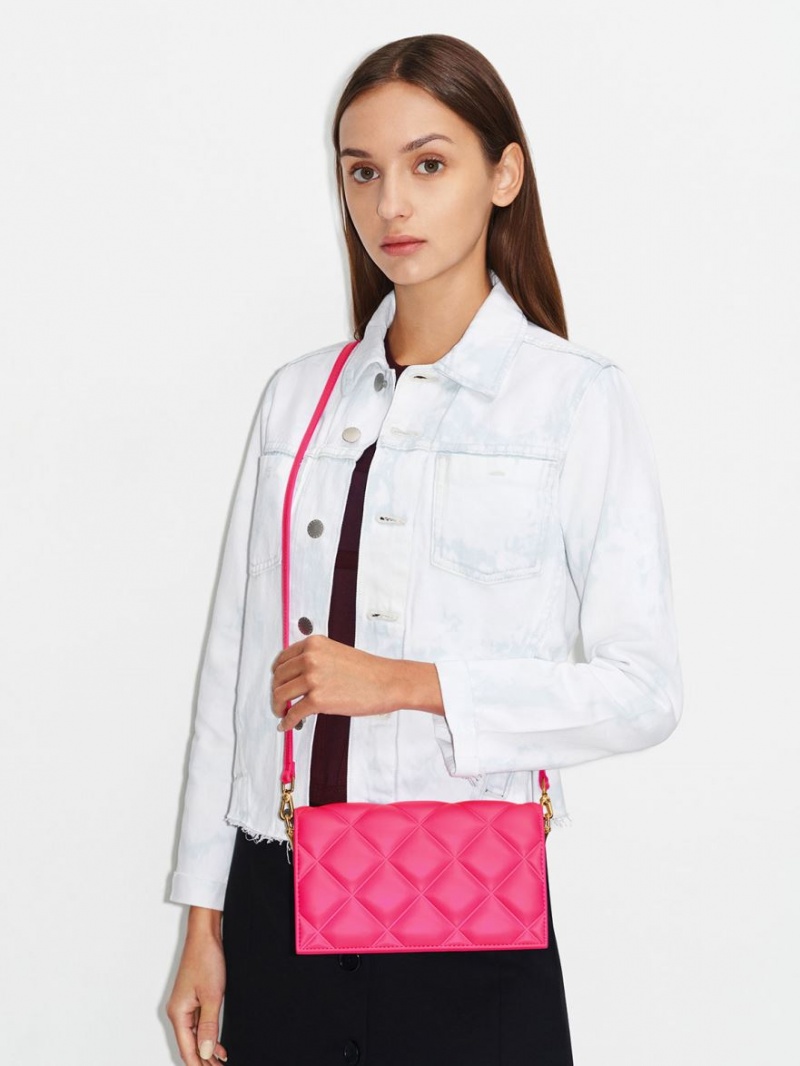 Charles And Keith Alcott Scarf Handle Quilted Clutch Bag Pink | PHILIPPINES I094