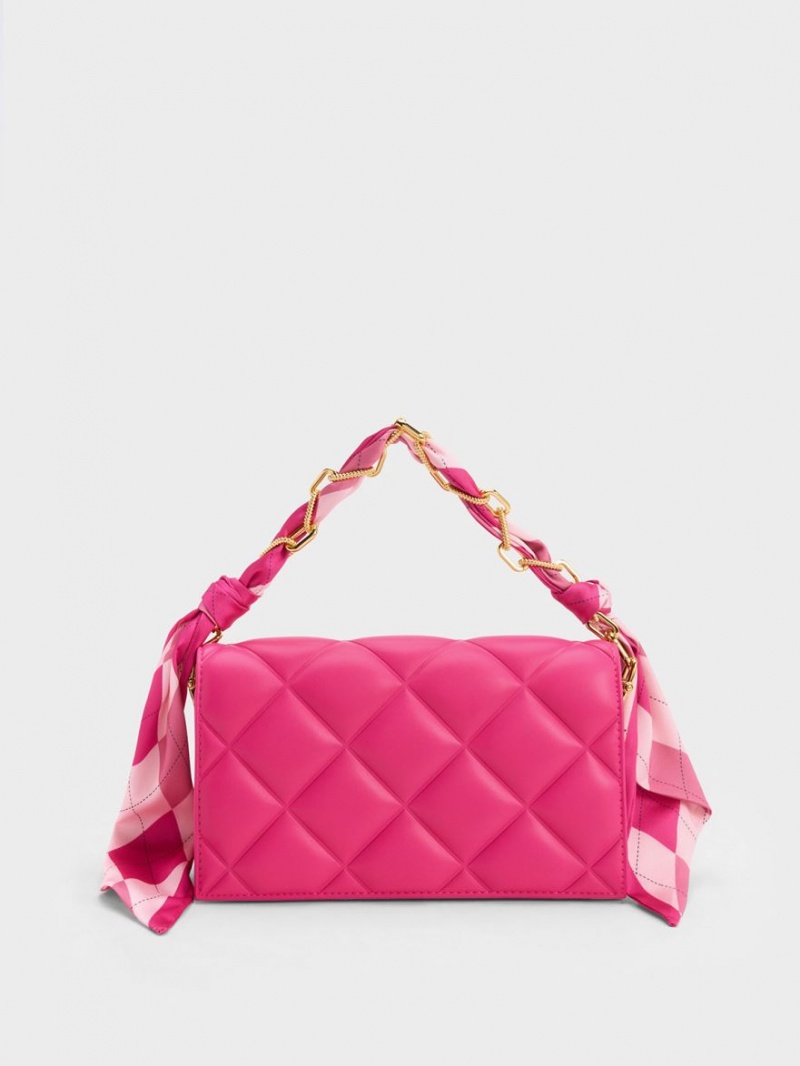 Charles And Keith Alcott Scarf Handle Quilted Clutch Bag Pink | PHILIPPINES I094