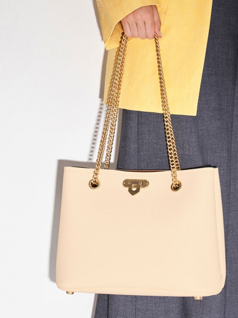 Charles And Keith Alcott Tote Bags Beige | PHILIPPINES R873