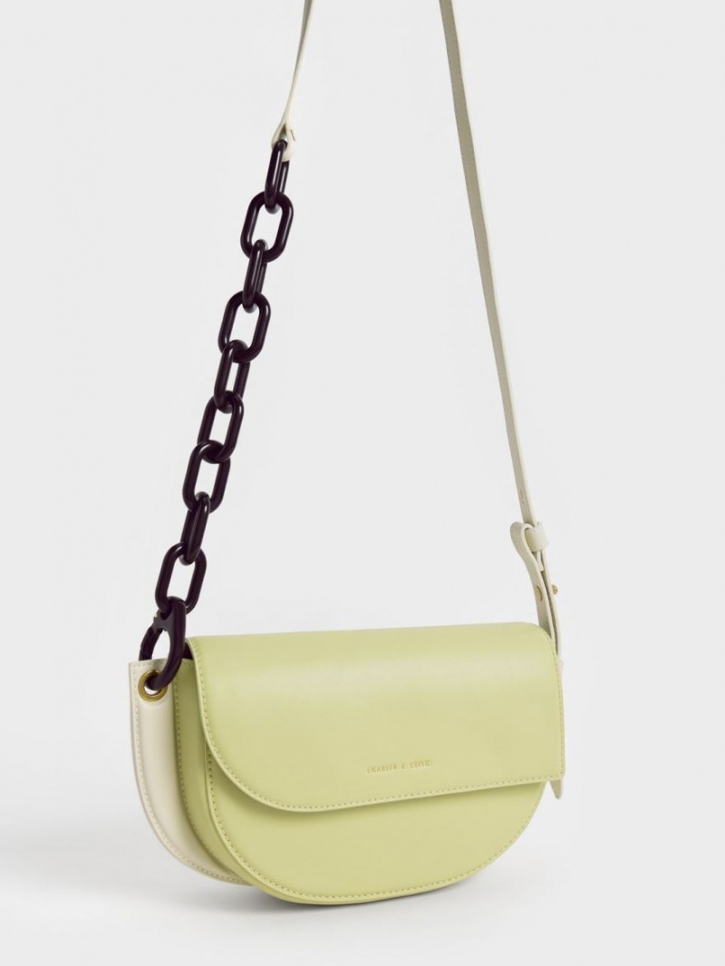 Charles And Keith Alden Half-Moon Shoulder Bags Light Green | PHILIPPINES Y157