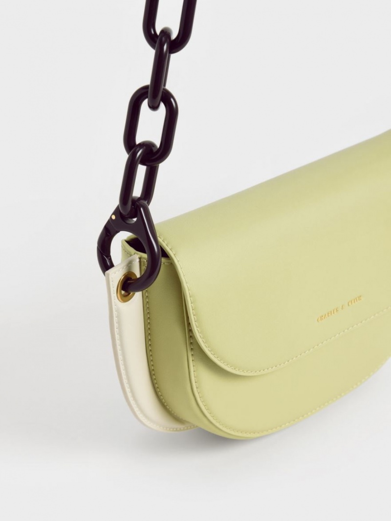 Charles And Keith Alden Half-Moon Shoulder Bags Light Green | PHILIPPINES Y157