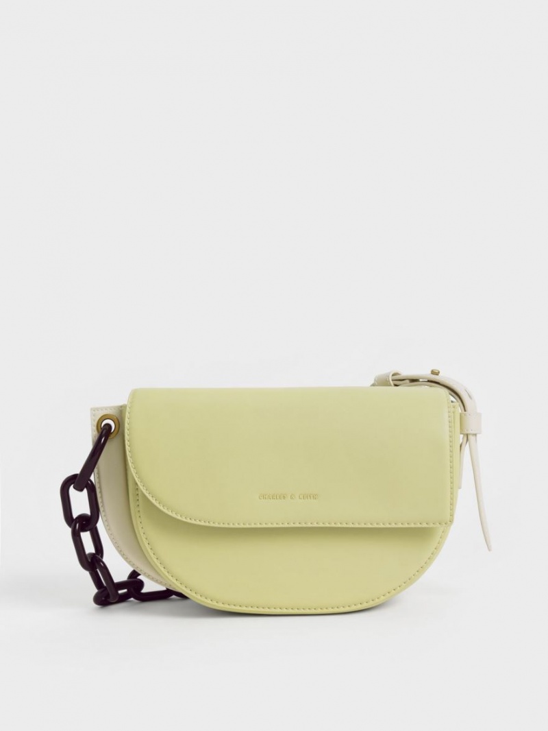 Charles And Keith Alden Half-Moon Shoulder Bags Light Green | PHILIPPINES Y157