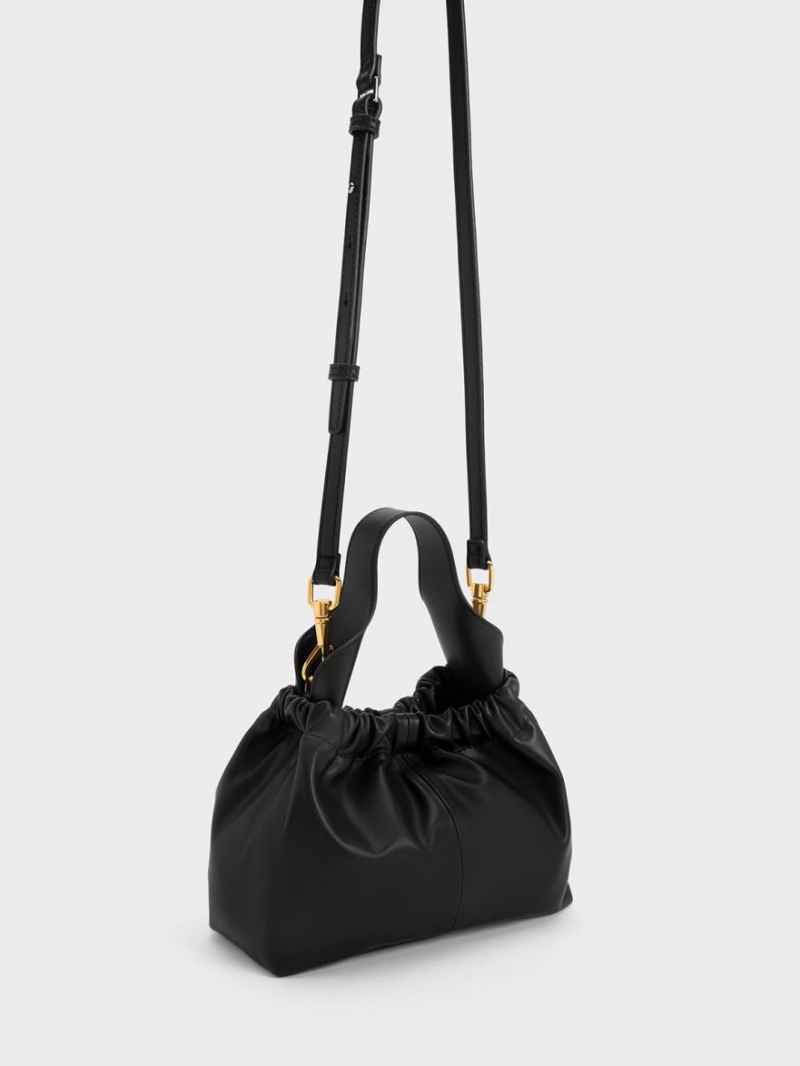 Charles And Keith Ally Ruched Slouchy Tote Bags Black | PHILIPPINES K548