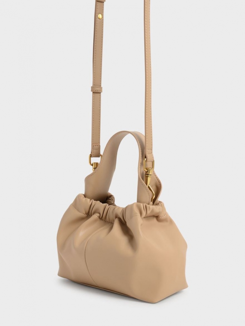 Charles And Keith Ally Ruched Slouchy Tote Bags Beige | PHILIPPINES T367