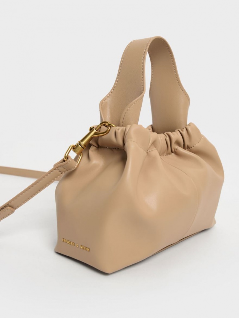 Charles And Keith Ally Ruched Slouchy Tote Bags Beige | PHILIPPINES T367