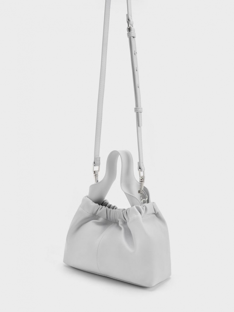 Charles And Keith Ally Ruched Slouchy Tote Bags Light Grey | PHILIPPINES E738