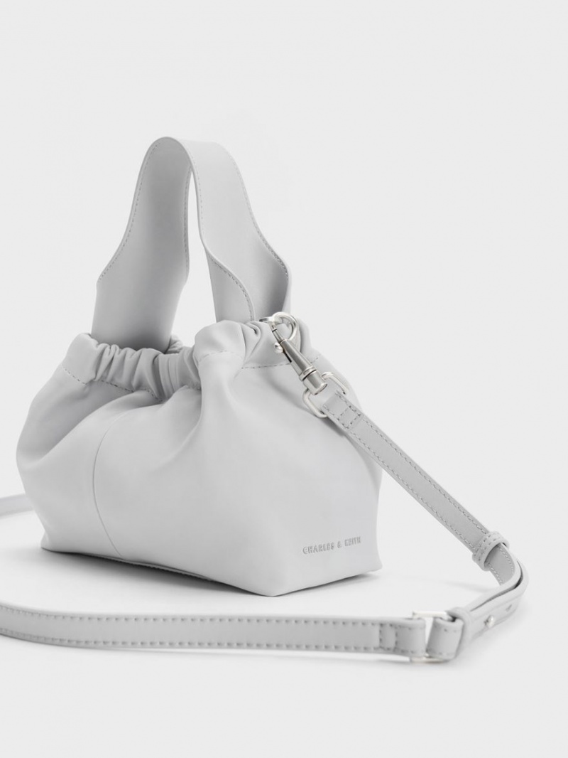 Charles And Keith Ally Ruched Slouchy Tote Bags Light Grey | PHILIPPINES E738