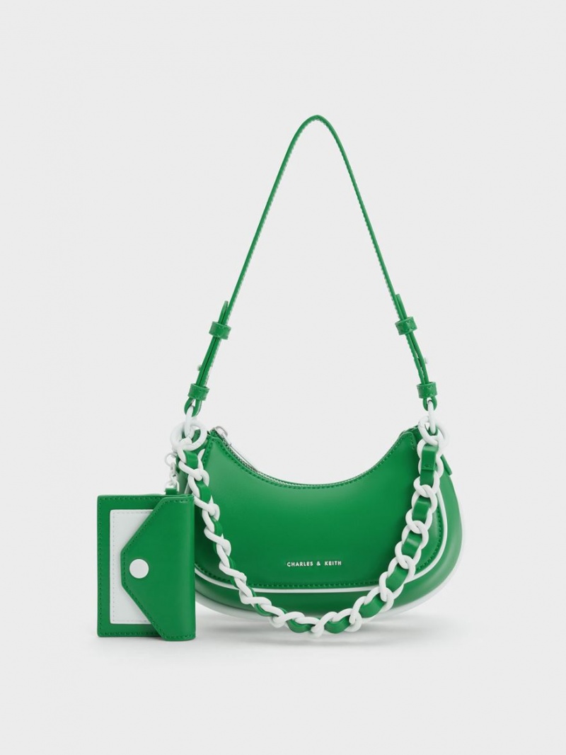 Charles And Keith Alouette Curved Shoulder Bags Green | PHILIPPINES B742