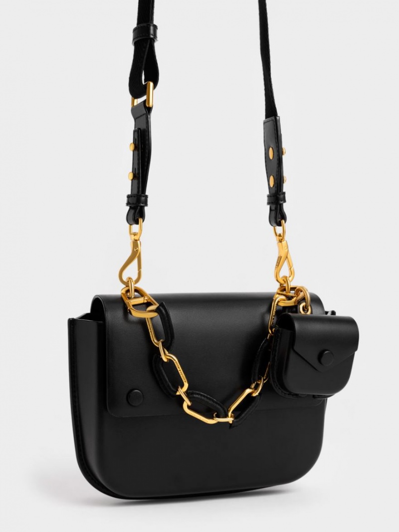 Charles And Keith Amber Chain Handle Push-Lock Handbag Black | PHILIPPINES K248