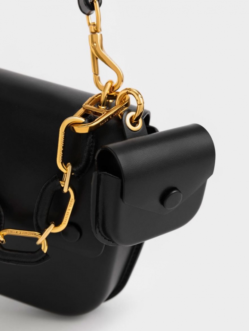 Charles And Keith Amber Chain Handle Push-Lock Handbag Black | PHILIPPINES K248