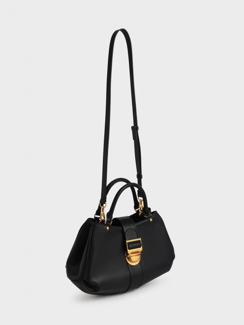 Charles And Keith Amelia Buckled Tote Bags Black | PHILIPPINES Q794