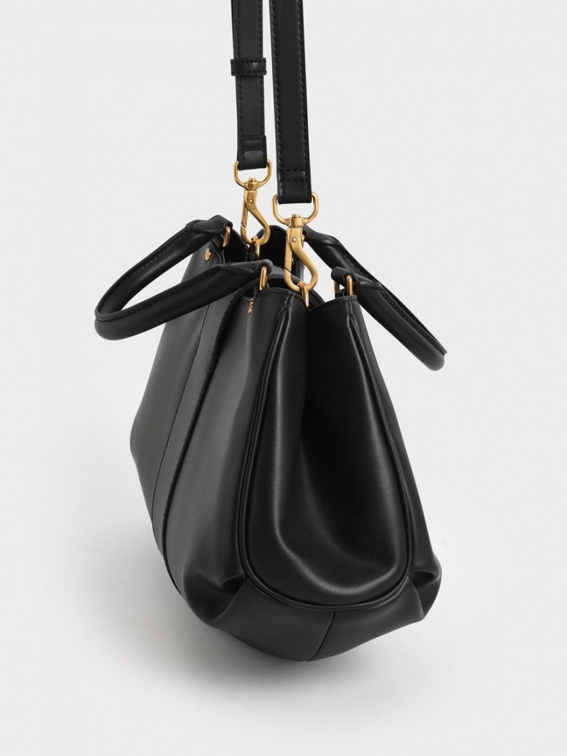 Charles And Keith Amelia Buckled Tote Bags Black | PHILIPPINES Q794