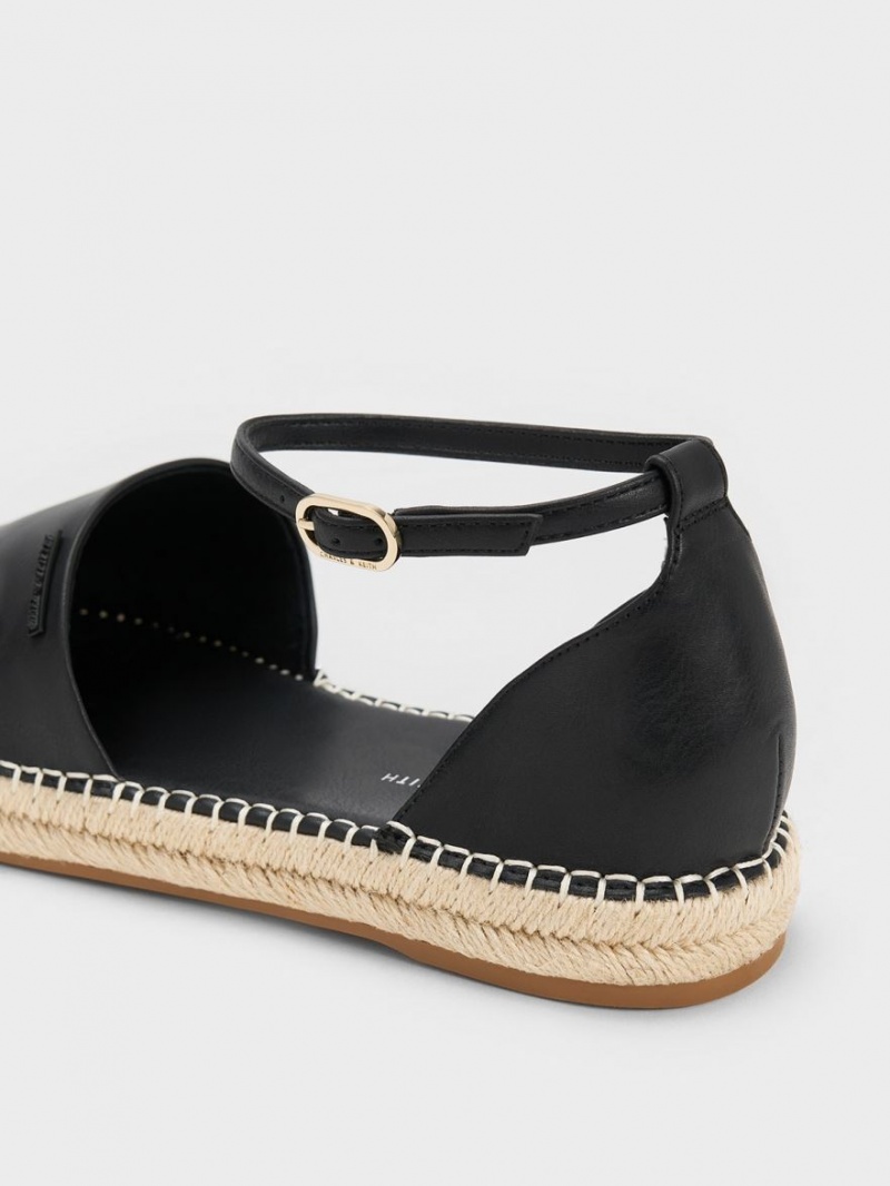 Charles And Keith Ankle-Strap Espadrille Flat Shoes Black | PHILIPPINES C613