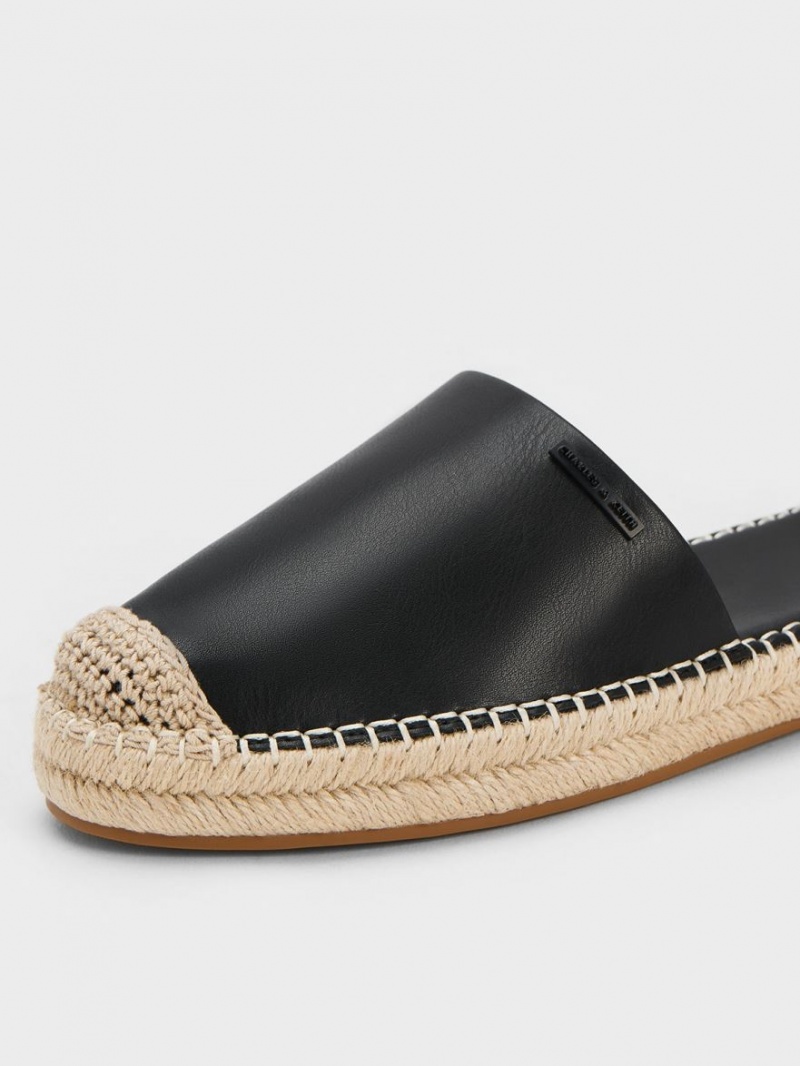 Charles And Keith Ankle-Strap Espadrille Flat Shoes Black | PHILIPPINES C613