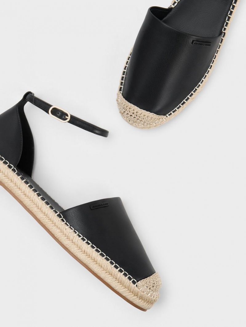 Charles And Keith Ankle-Strap Espadrille Flat Shoes Black | PHILIPPINES C613