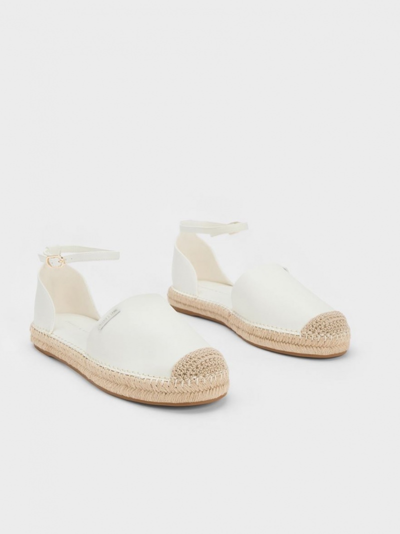 Charles And Keith Ankle-Strap Espadrille Flat Shoes White | PHILIPPINES J162