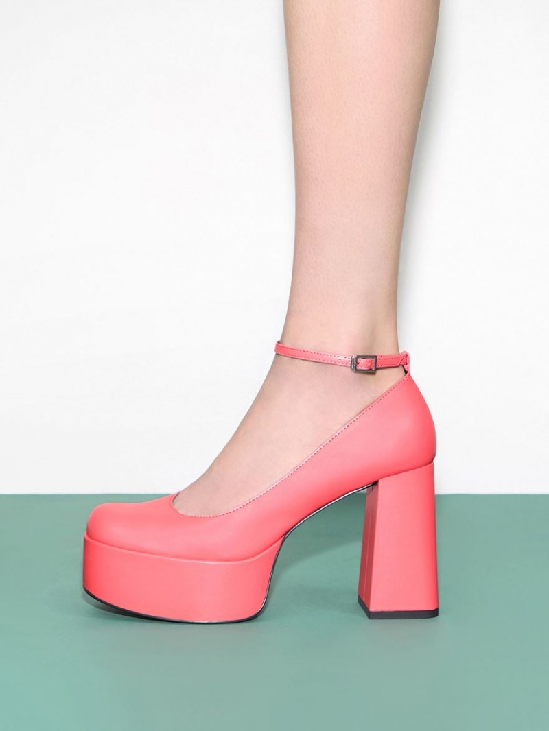 Charles And Keith Ankle-Strap Platform Pumps Pink | PHILIPPINES E950