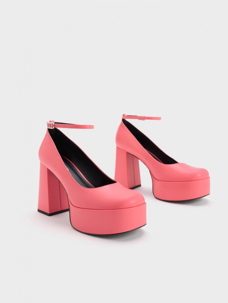 Charles And Keith Ankle-Strap Platform Pumps Pink | PHILIPPINES E950