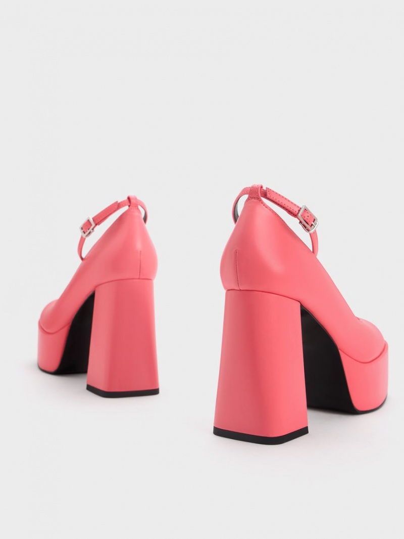 Charles And Keith Ankle-Strap Platform Pumps Pink | PHILIPPINES E950