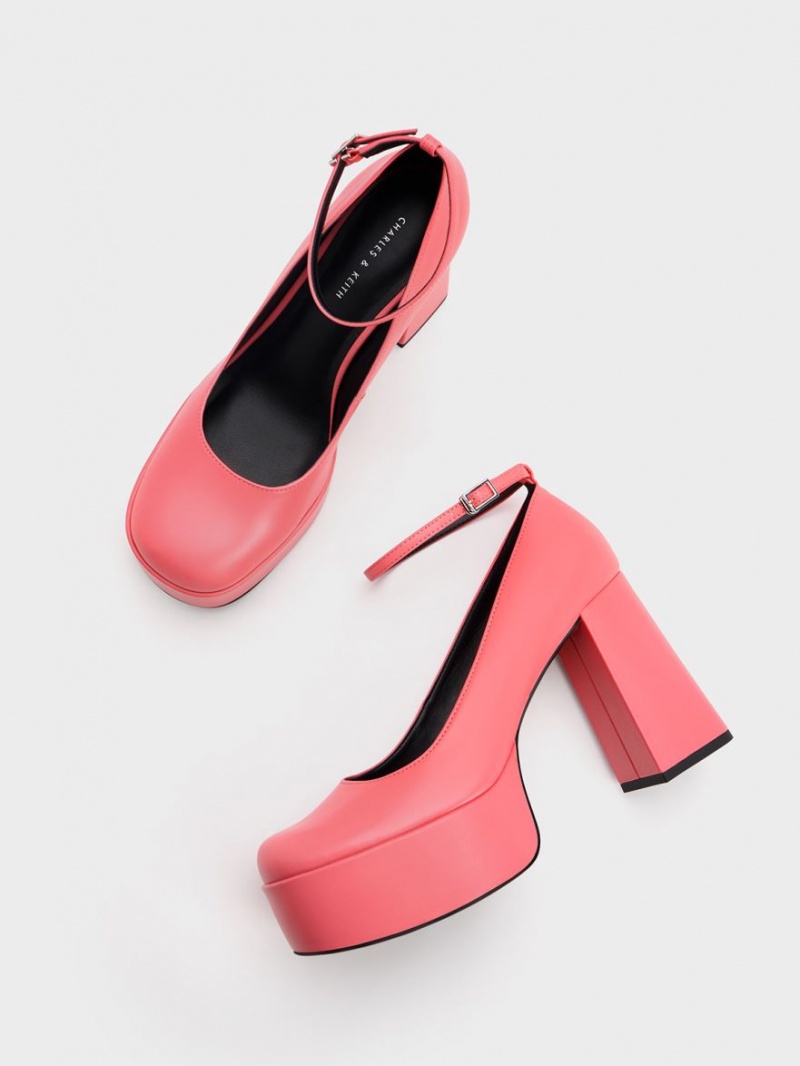 Charles And Keith Ankle-Strap Platform Pumps Pink | PHILIPPINES E950