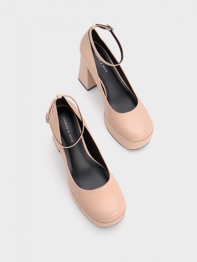 Charles And Keith Ankle-Strap Platform Pumps Beige | PHILIPPINES K190