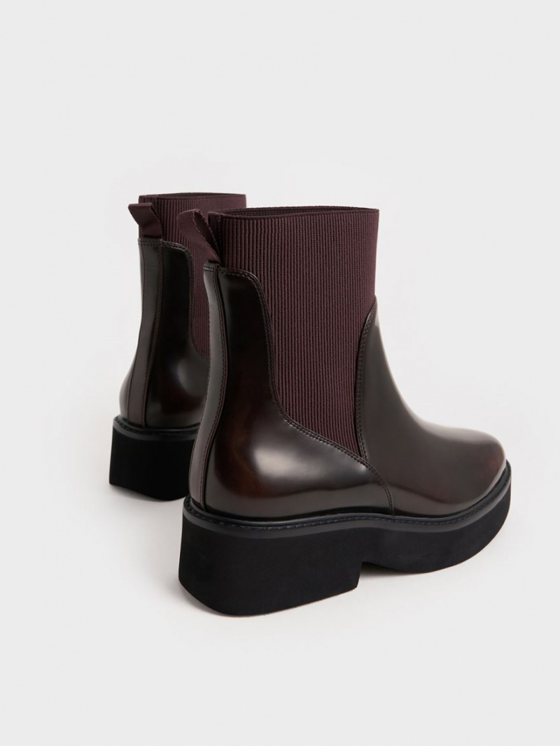 Charles And Keith Ankle Sock Boots Burgundy | PHILIPPINES S721