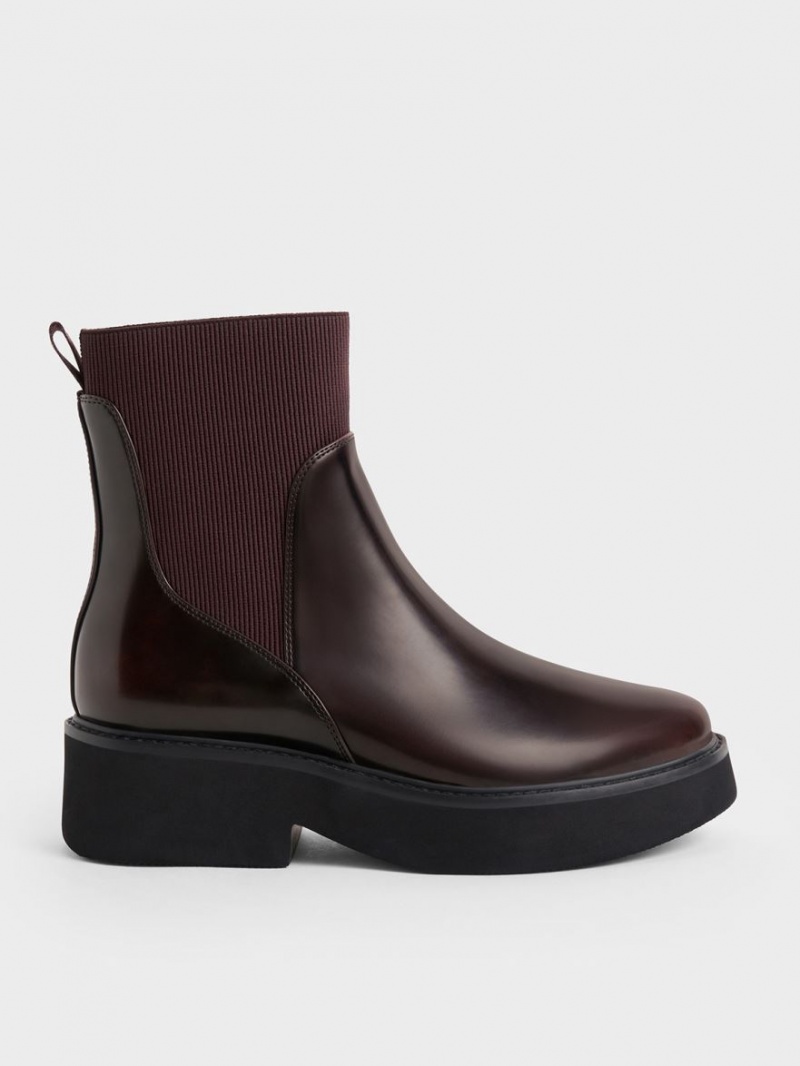 Charles And Keith Ankle Sock Boots Burgundy | PHILIPPINES S721