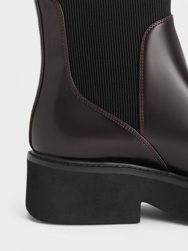 Charles And Keith Ankle Sock Boots Burgundy | PHILIPPINES H967