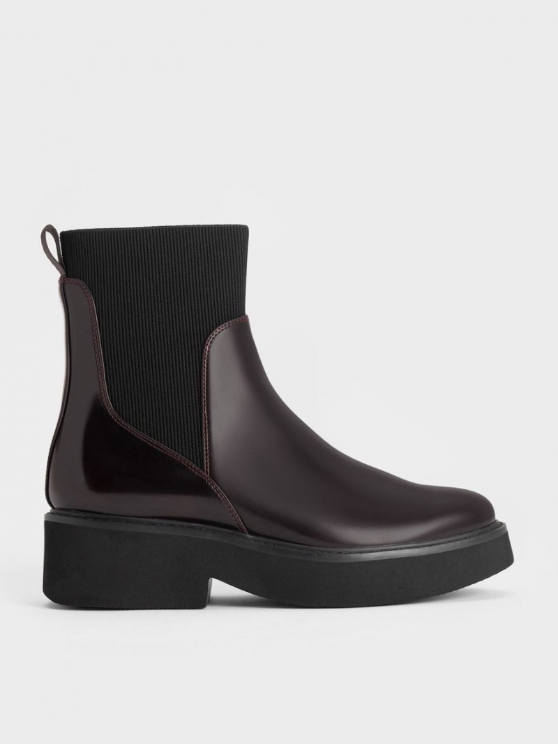 Charles And Keith Ankle Sock Boots Burgundy | PHILIPPINES H967